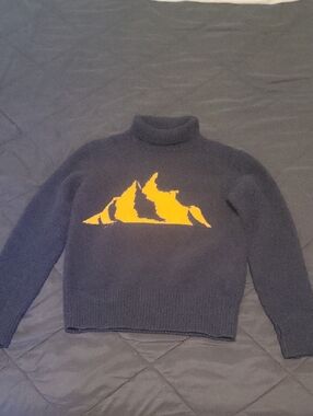 Oliver Spencer Black Turtleneck Sweater with Yellow Mountain Graphic